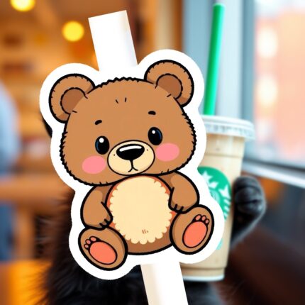 Cute Teddy Bear 3D-Printed Straw Topper With UVDTF Decal