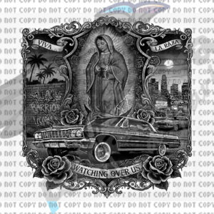 watching over us impala virgen lowrider black n white sketch w