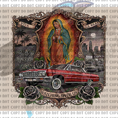 watching over us impala virgen lowrider black n white sketch w