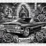 Lowrider Impala Guadalupe Tumbler Wrap PNG Sublimation Design (Digital Download)