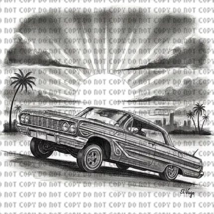 Lowrider Sunset Impala Tumbler Wrap PNG Sublimation Design (Digital Download)